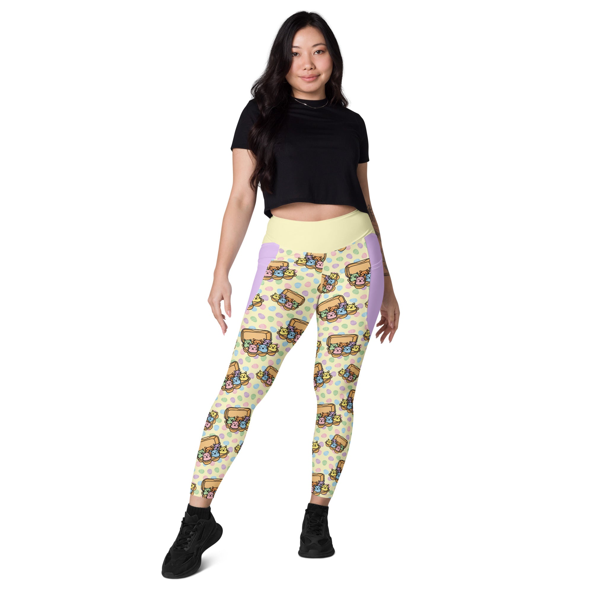 RECYCLED High Waist Pocket Leggings - 'Easter Kittens'