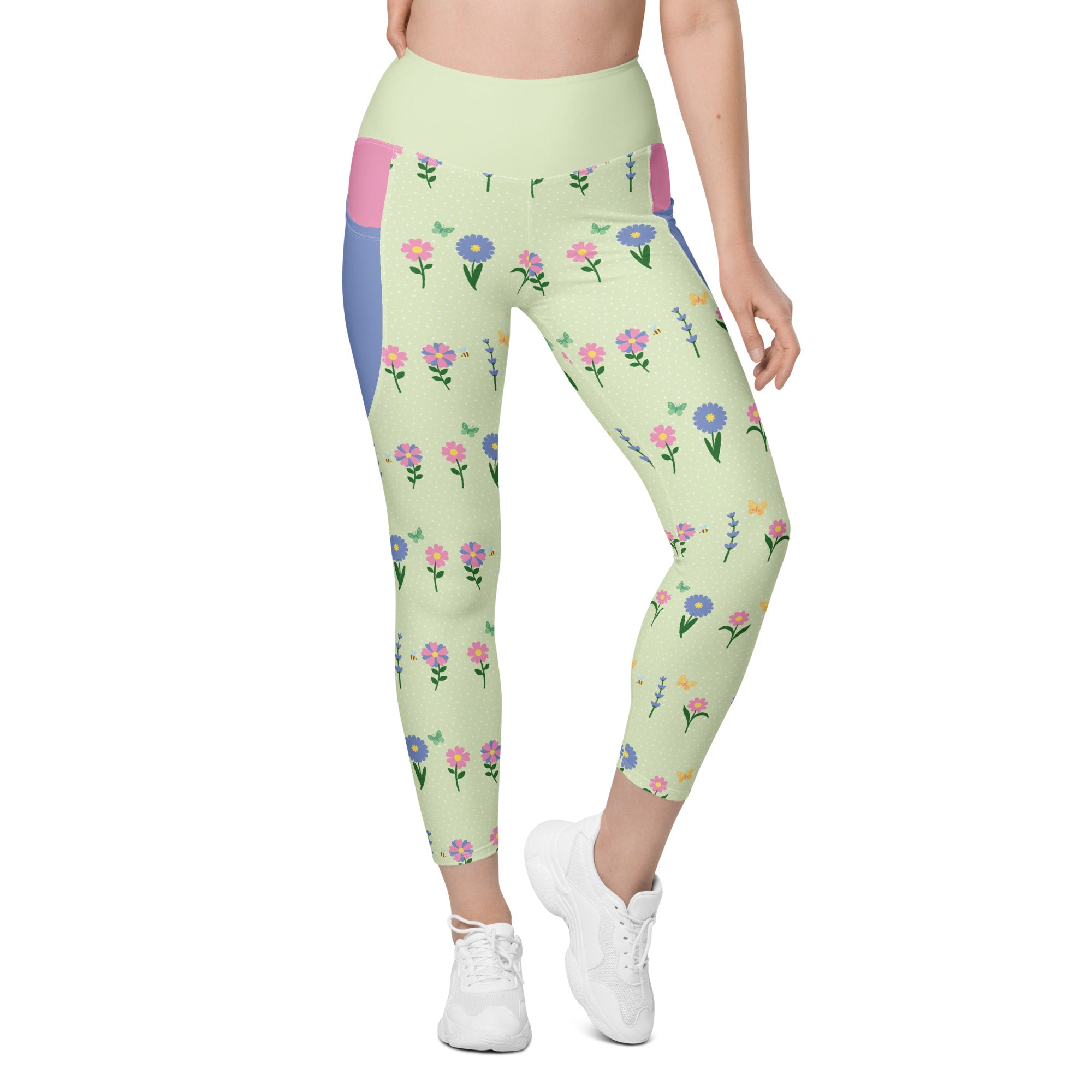 RECYCLED High Waist Pocket Leggings - 'Spring Stems'