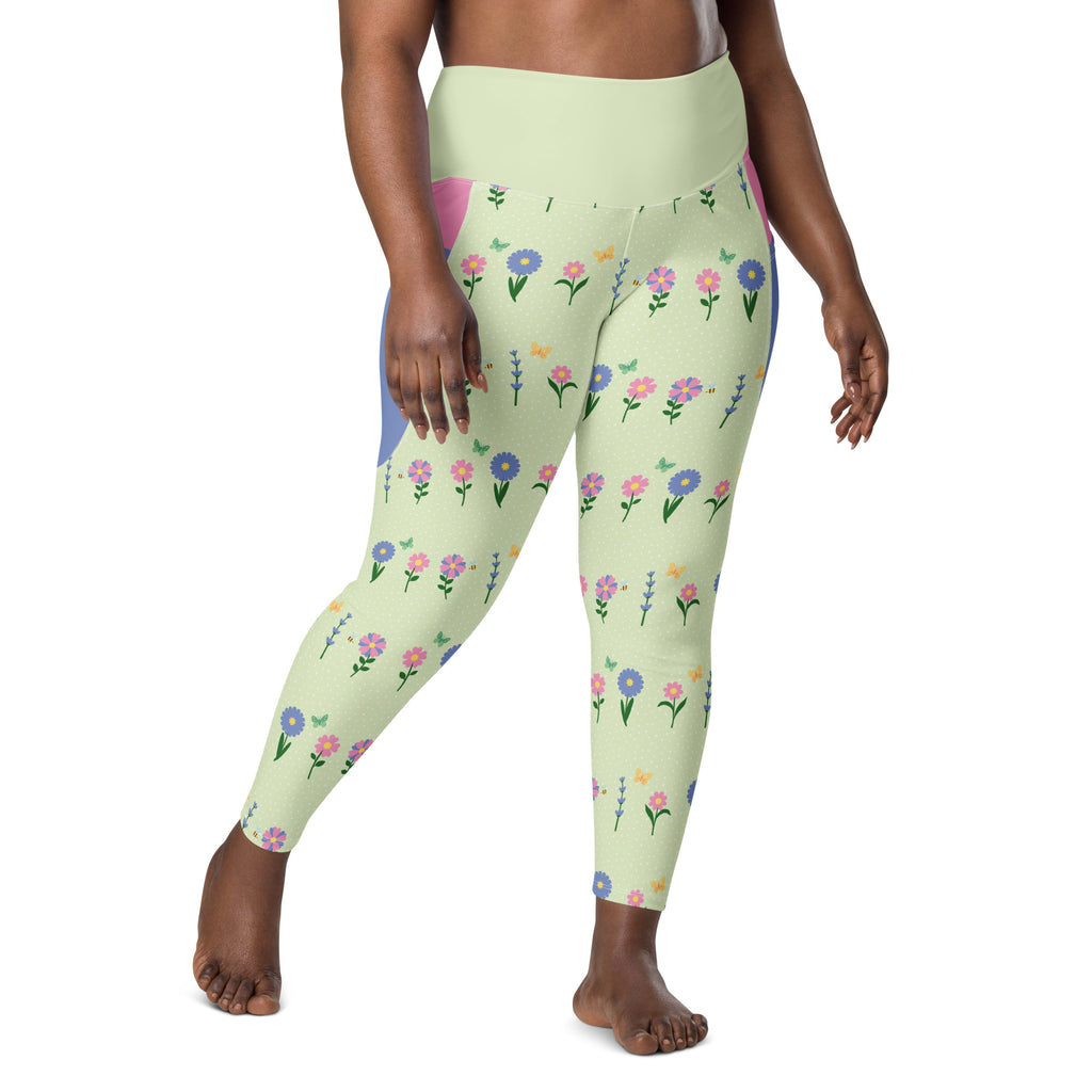 RECYCLED High Waist Pocket Leggings - 'Spring Stems'