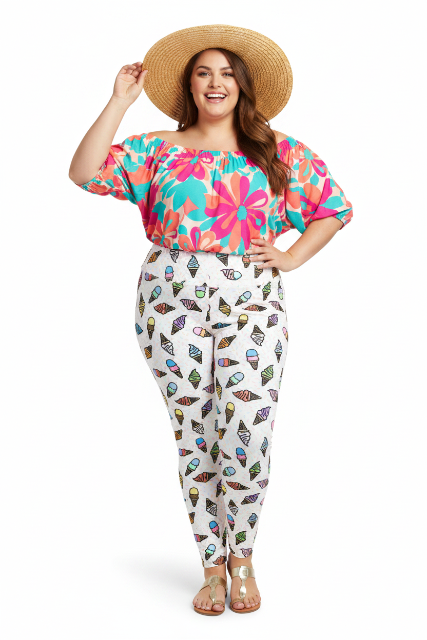 RECYCLED High Waist Pocket Leggings - 'Ice Cream' Leggings