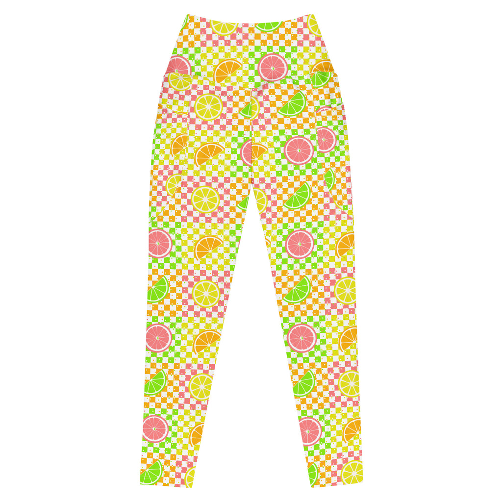 RECYCLED High Waist Pocket Leggings - 'Citrus Squares' 6XL