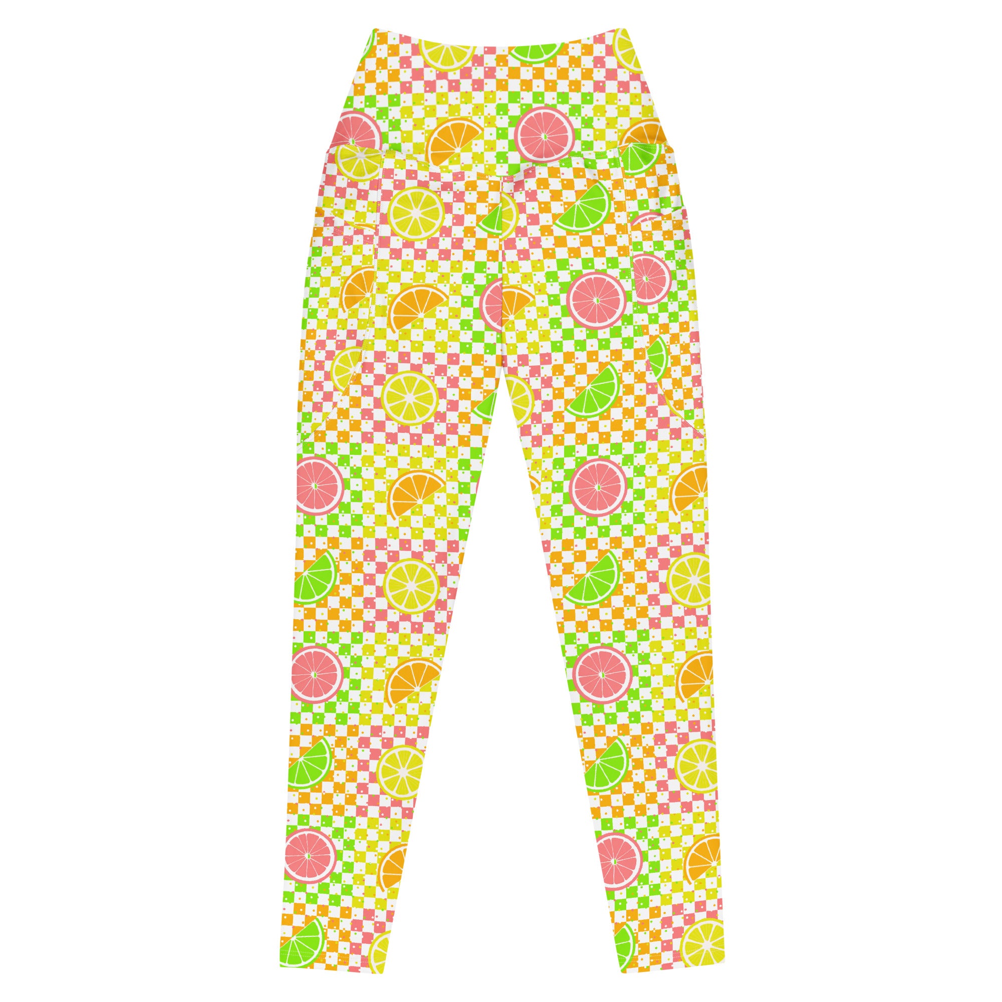 RECYCLED High Waist Pocket Leggings - 'Citrus Squares' 6XL
