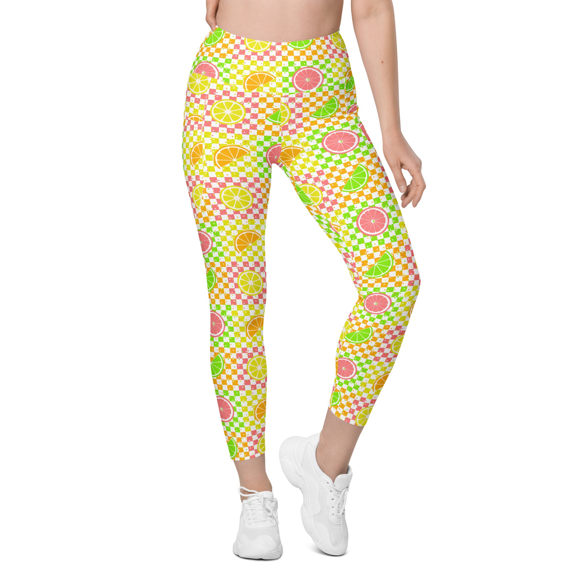 RECYCLED High Waist Pocket Leggings - 'Citrus Squares'