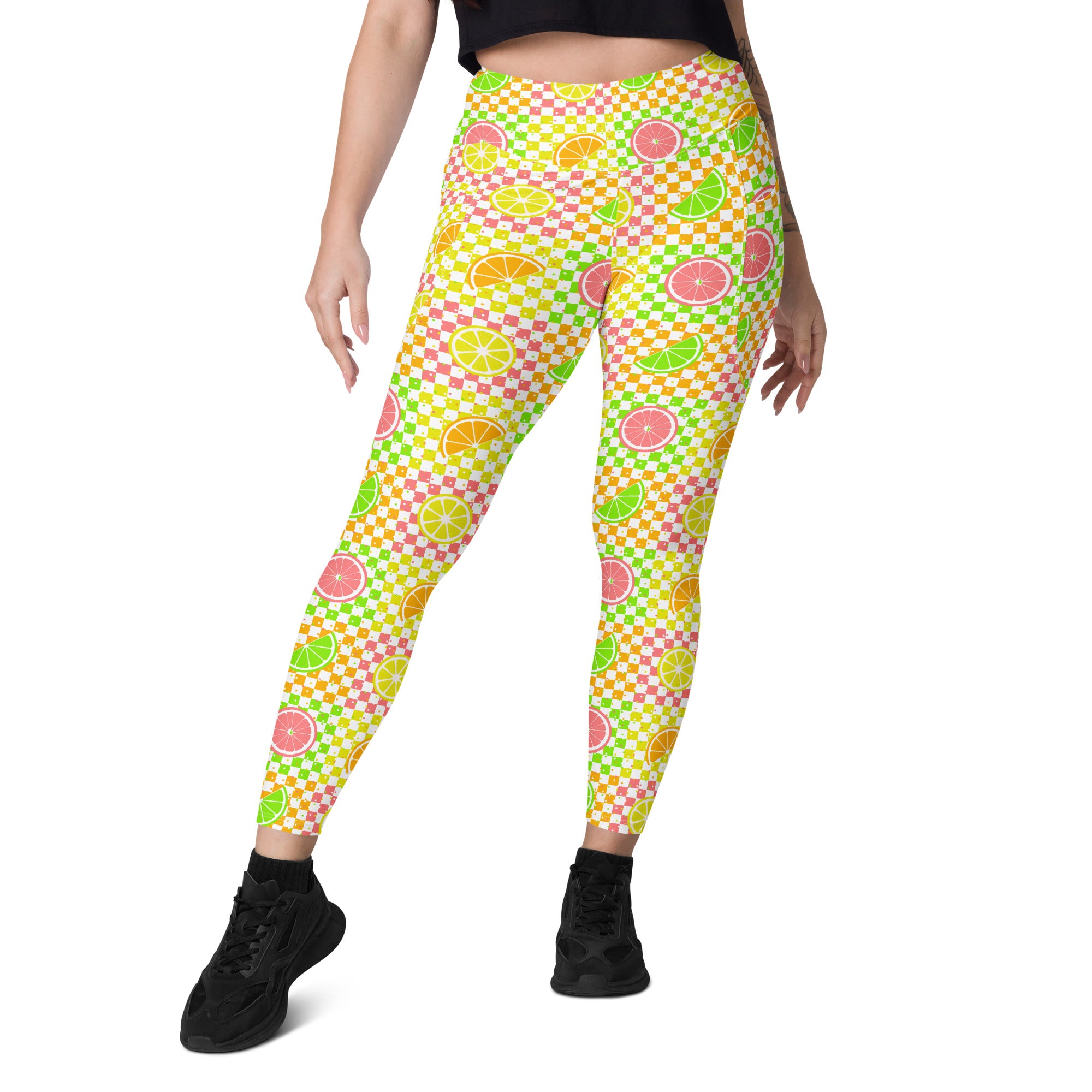 RECYCLED High Waist Pocket Leggings - 'Citrus Squares'