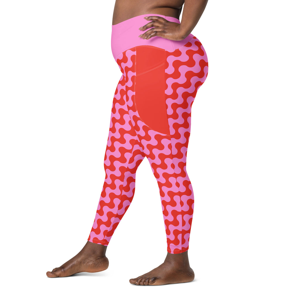 RECYCLED High Waist Pocket Leggings - 'Strawberry Salsa'