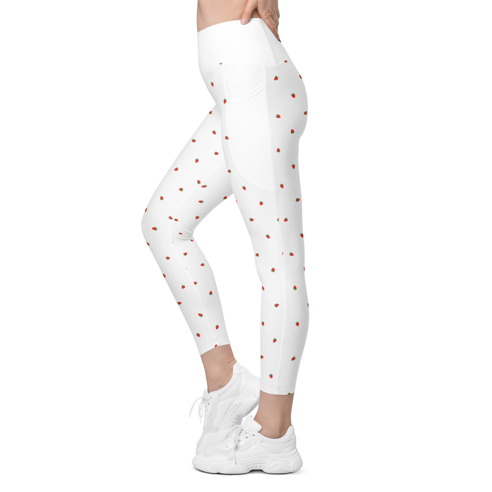 RECYCLED High Waist Pocket Leggings - 'Strawberry Picking'