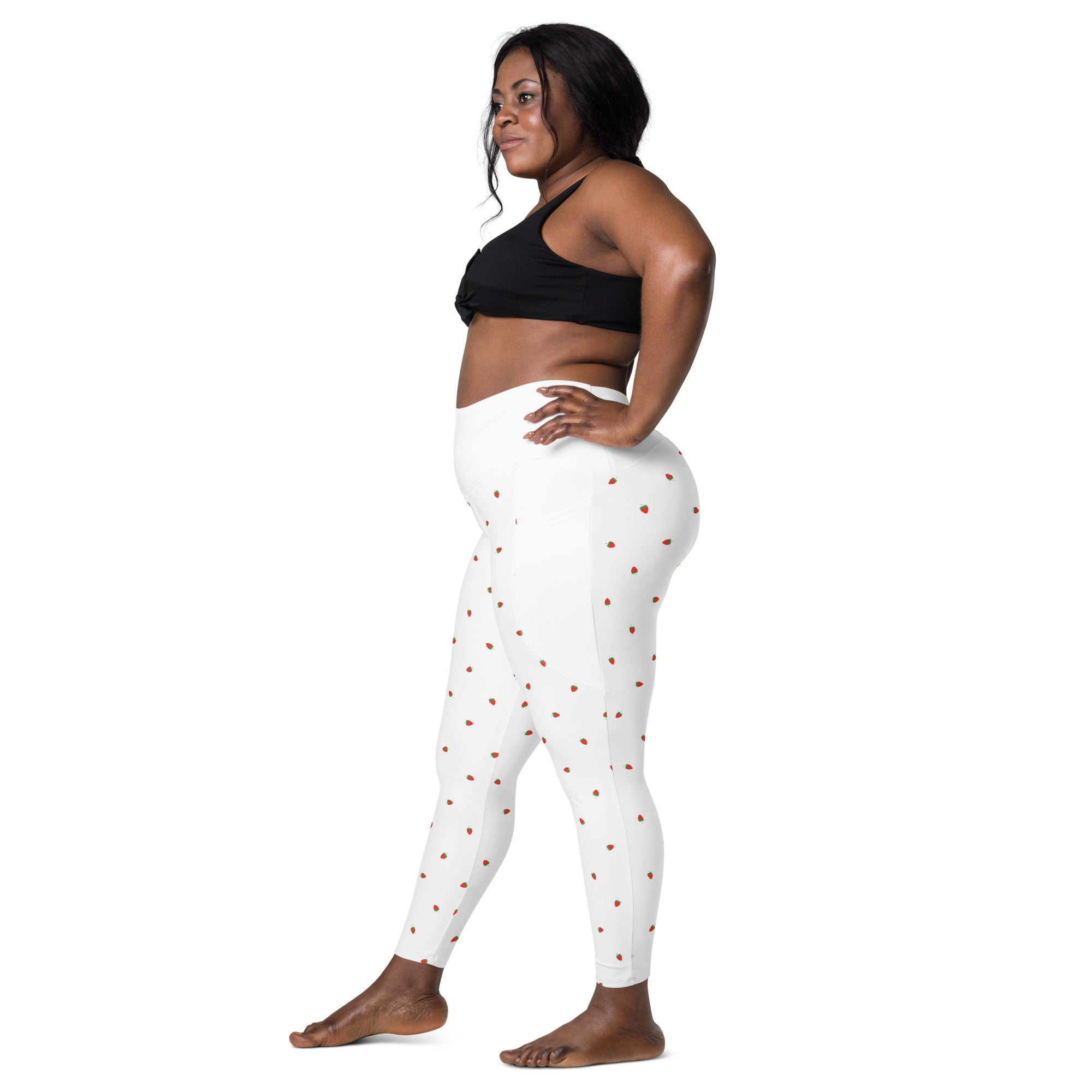 RECYCLED High Waist Pocket Leggings - 'Strawberry Picking'