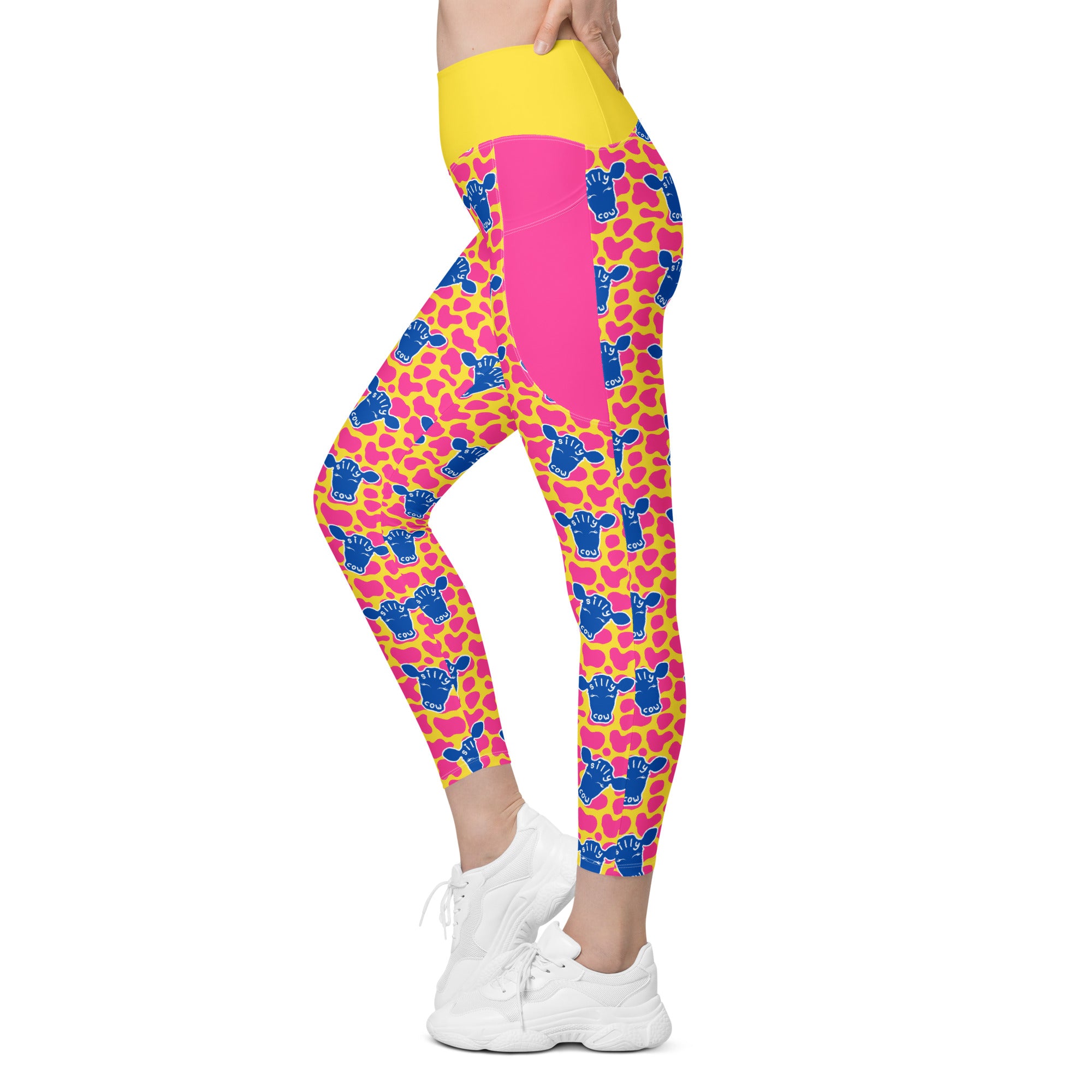 RECYCLED High Waist Pocket Leggings - 'Silly Cow'