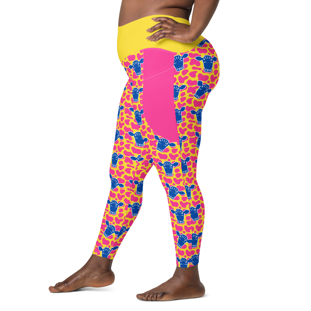 RECYCLED High Waist Pocket Leggings - 'Silly Cow'