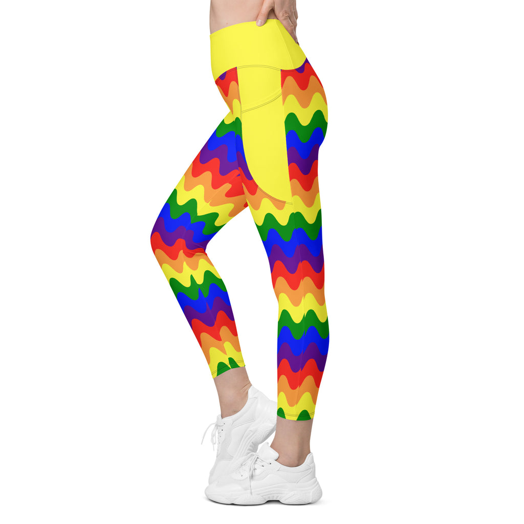 RECYCLED High Waist Pocket Leggings - 'Rainbow Waves'