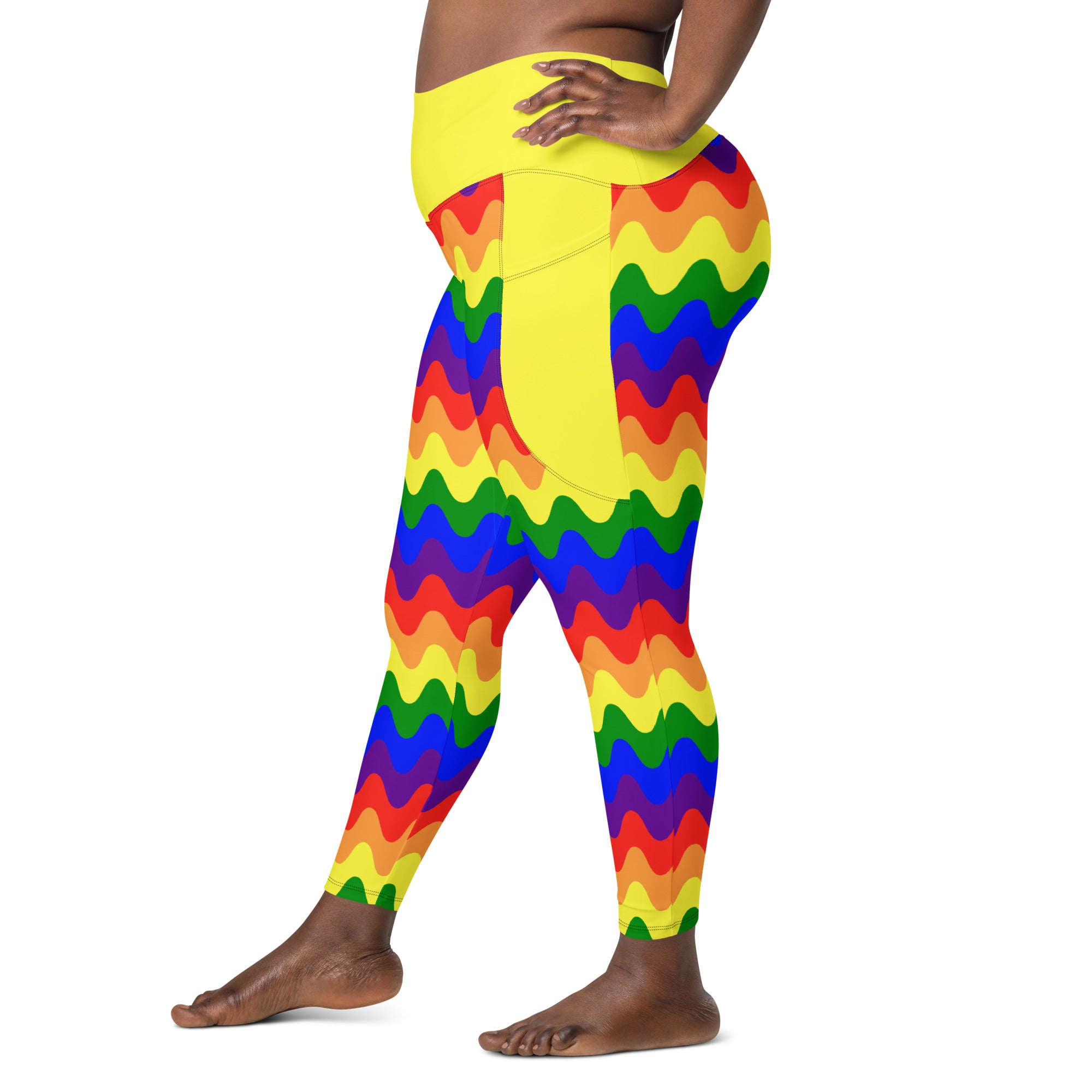 RECYCLED High Waist Pocket Leggings - 'Rainbow Waves'