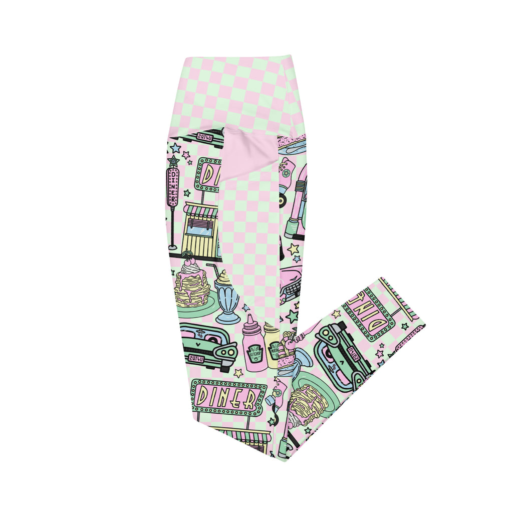 RECYCLED High Waist Pocket Leggings - 'Bubblegum Diner'