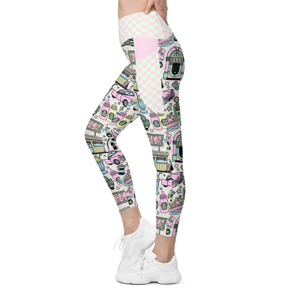 RECYCLED High Waist Pocket Leggings - 'Bubblegum Diner'