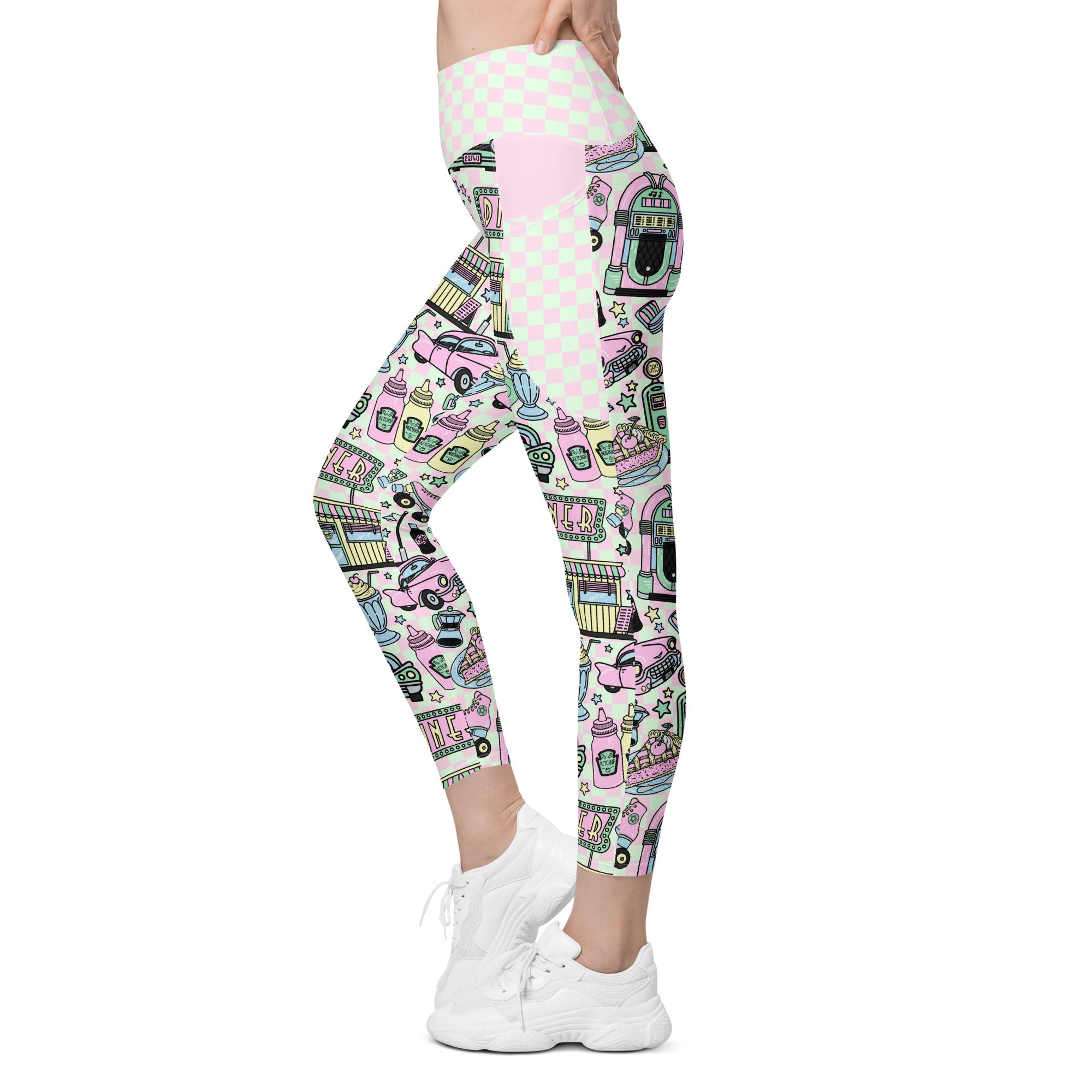 RECYCLED High Waist Pocket Leggings - 'Bubblegum Diner'
