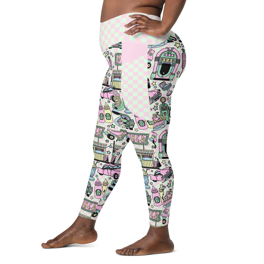 RECYCLED High Waist Pocket Leggings - 'Bubblegum Diner'