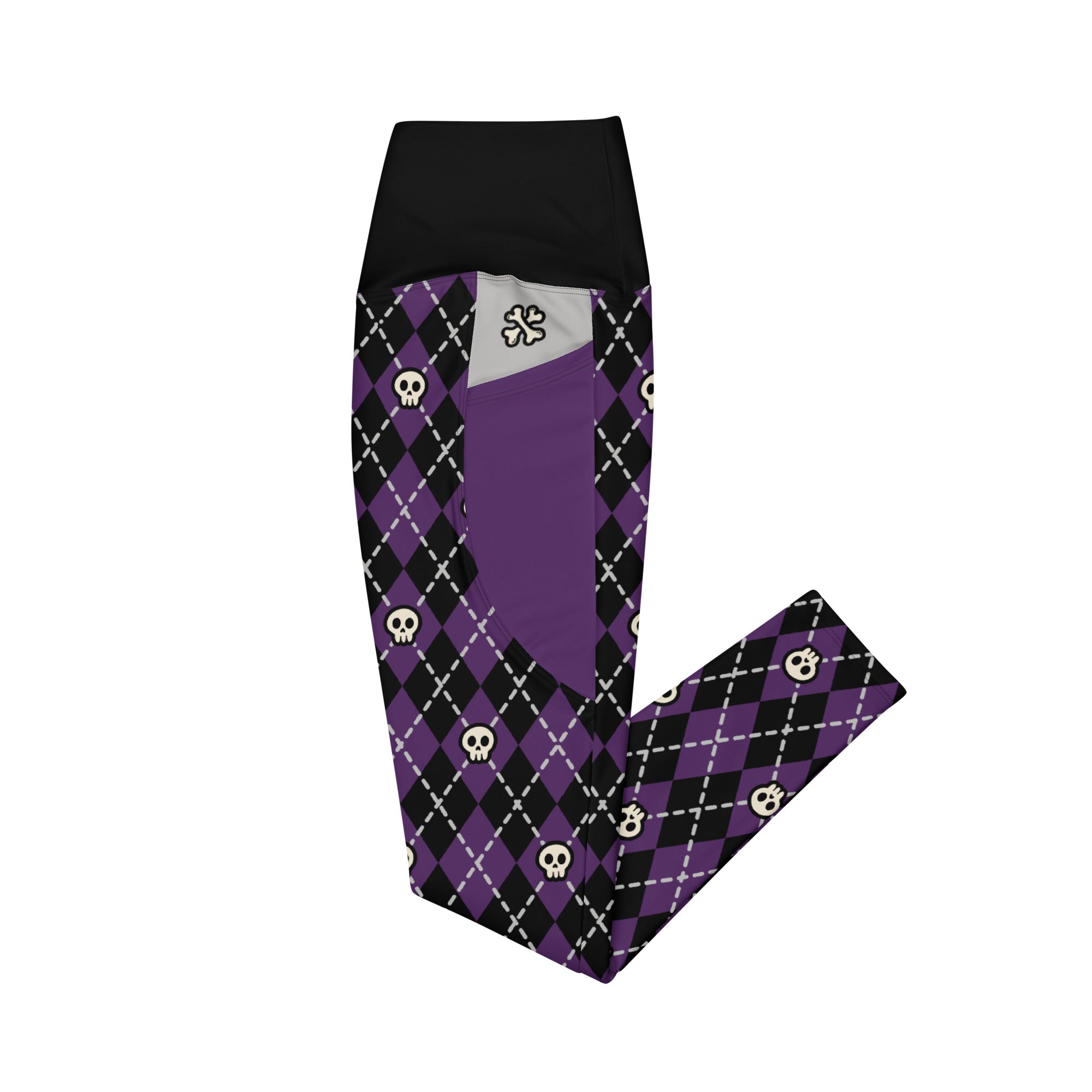 RECYCLED High Waist Pocket Leggings - 'Diamond Skulls'