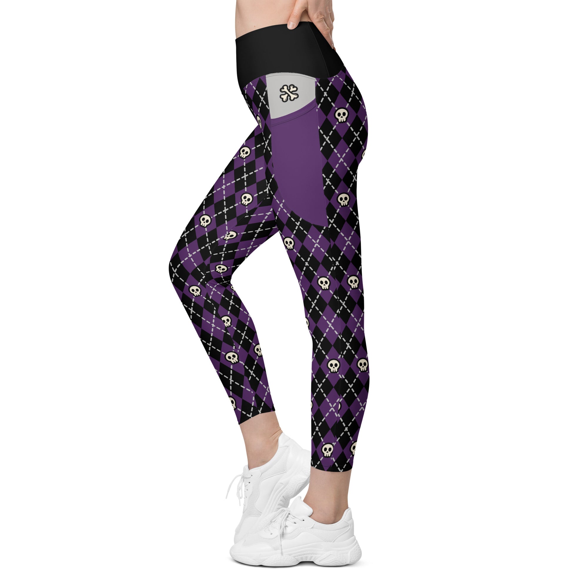 RECYCLED High Waist Pocket Leggings - 'Diamond Skulls'