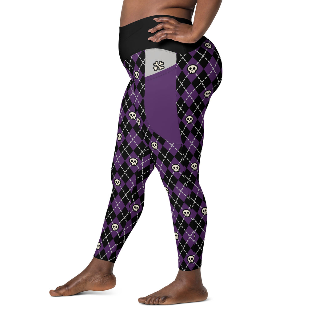 RECYCLED High Waist Pocket Leggings - 'Diamond Skulls'