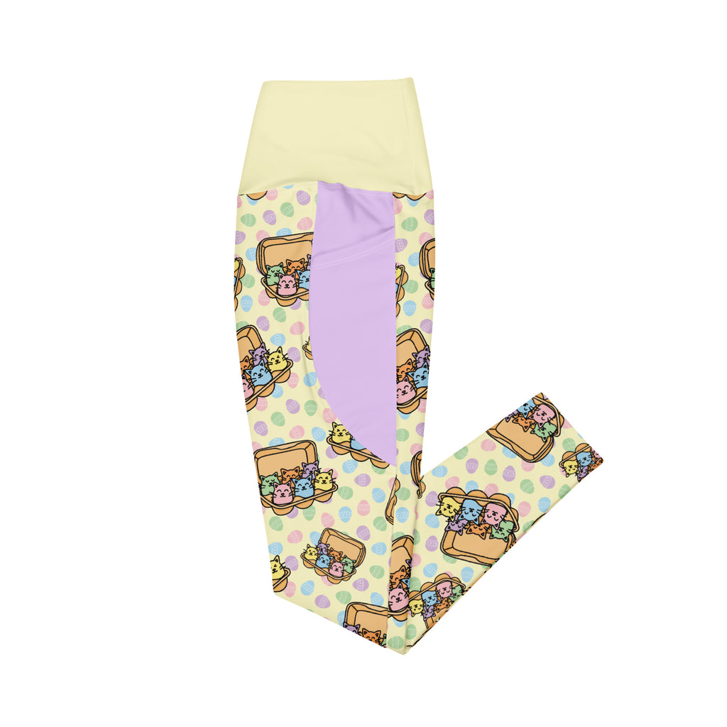 RECYCLED High Waist Pocket Leggings - 'Easter Kittens'