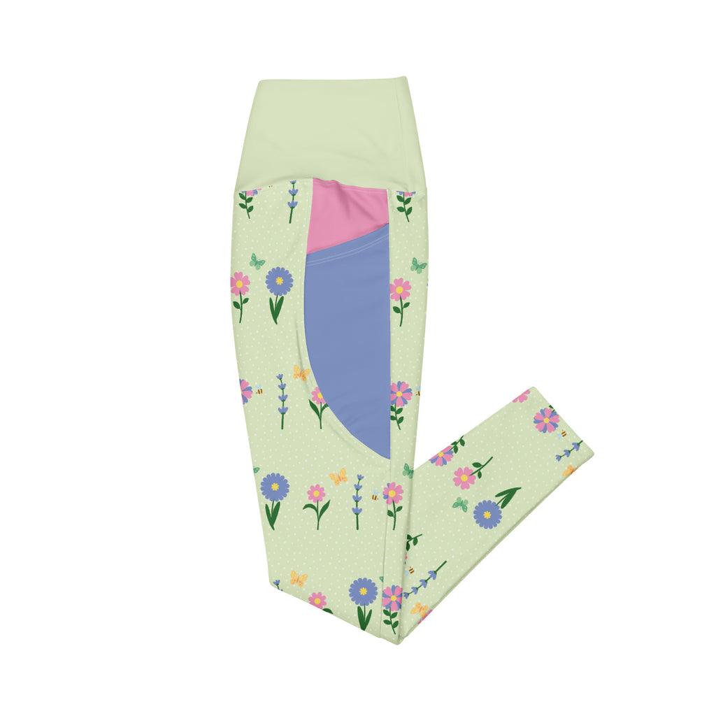 RECYCLED High Waist Pocket Leggings - 'Spring Stems'