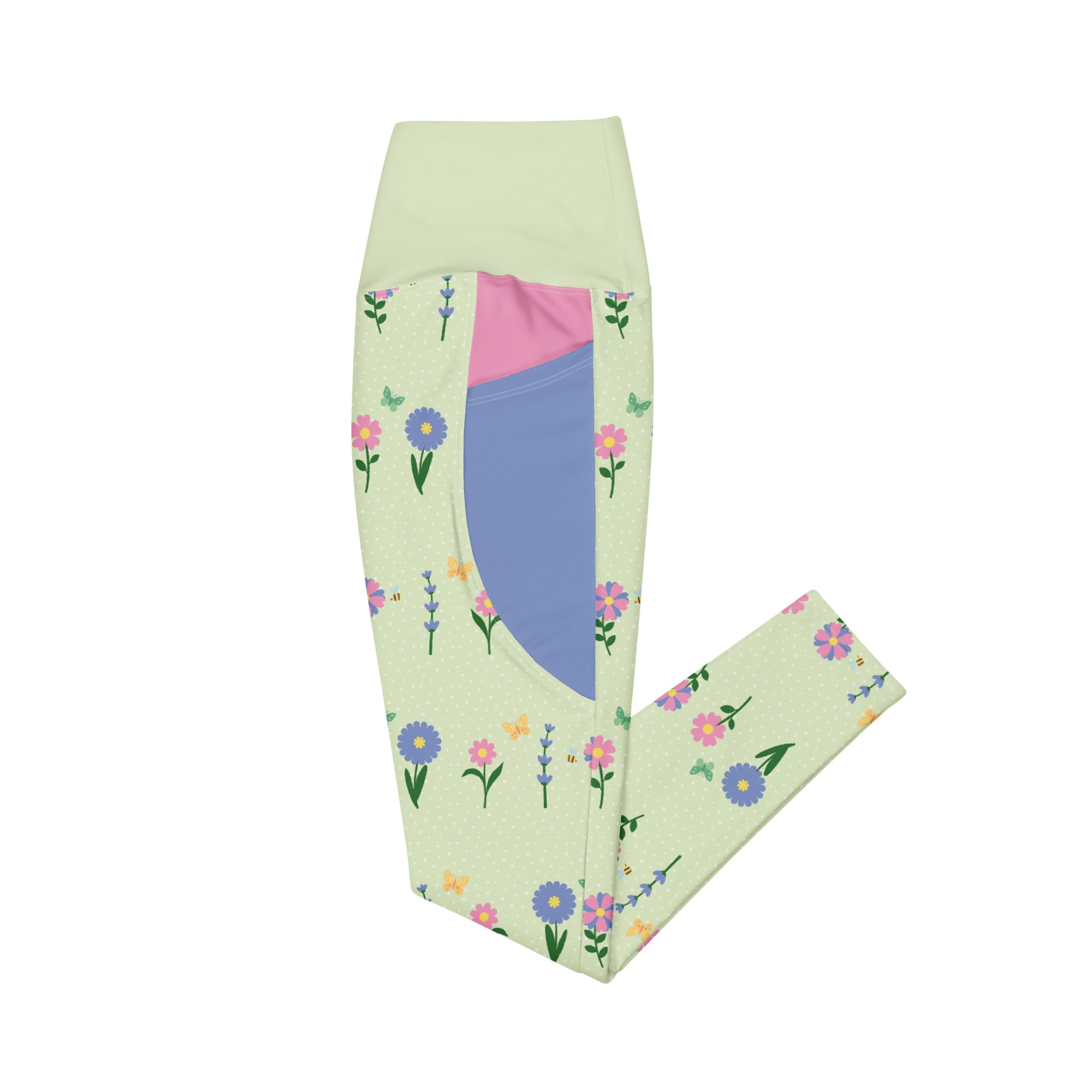 RECYCLED High Waist Pocket Leggings - 'Spring Stems'