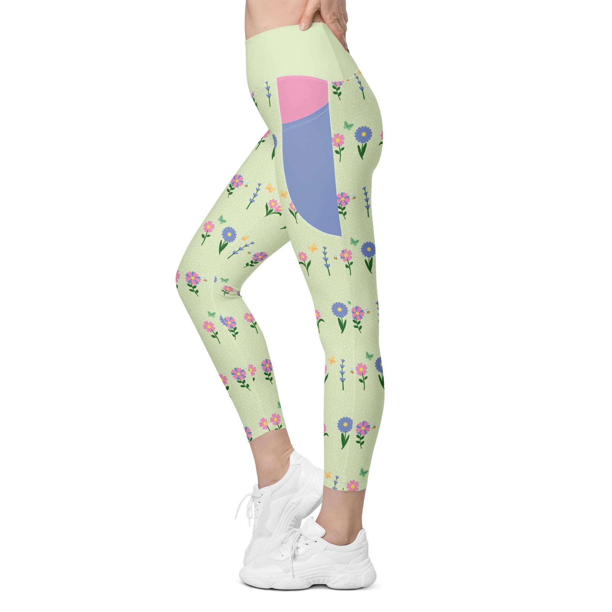 RECYCLED High Waist Pocket Leggings - 'Spring Stems'