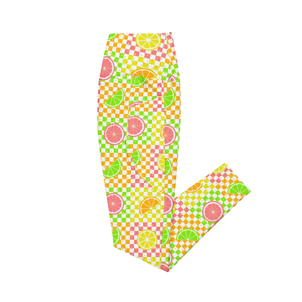 RECYCLED High Waist Pocket Leggings - 'Citrus Squares'