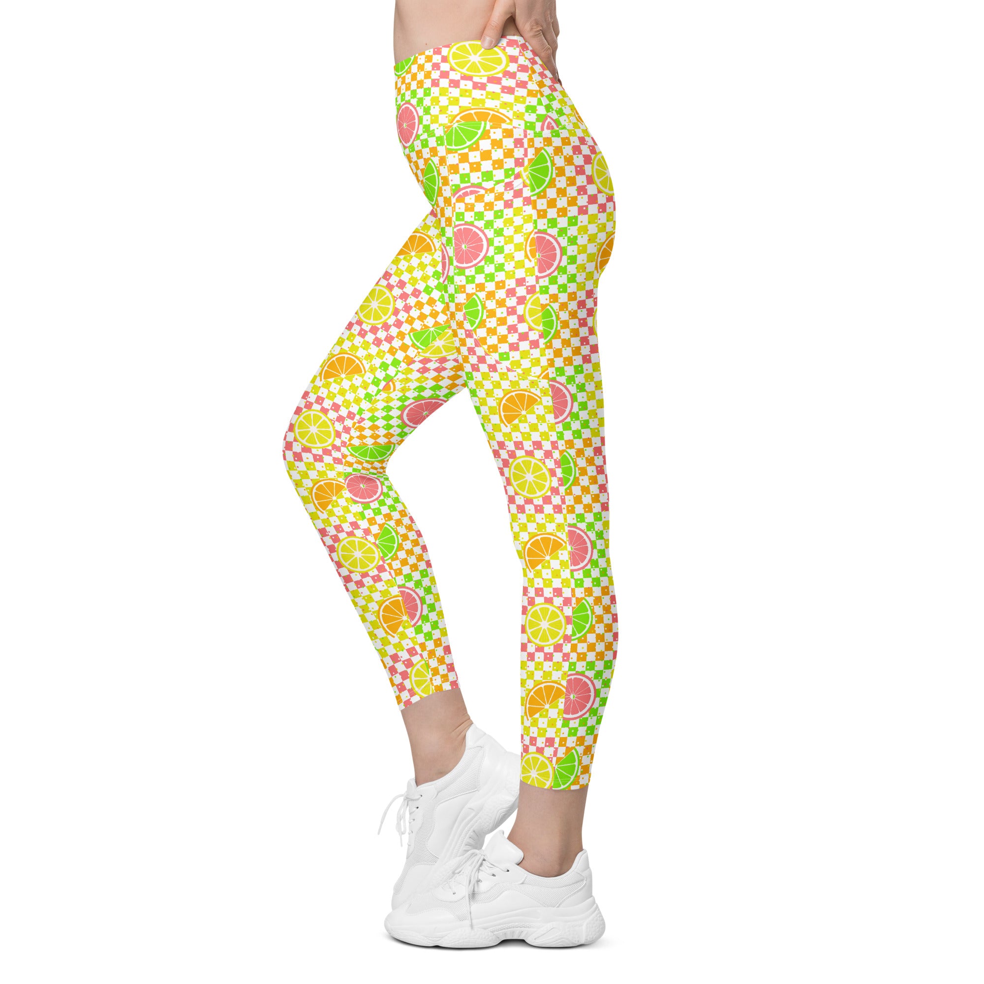 RECYCLED High Waist Pocket Leggings - 'Citrus Squares'