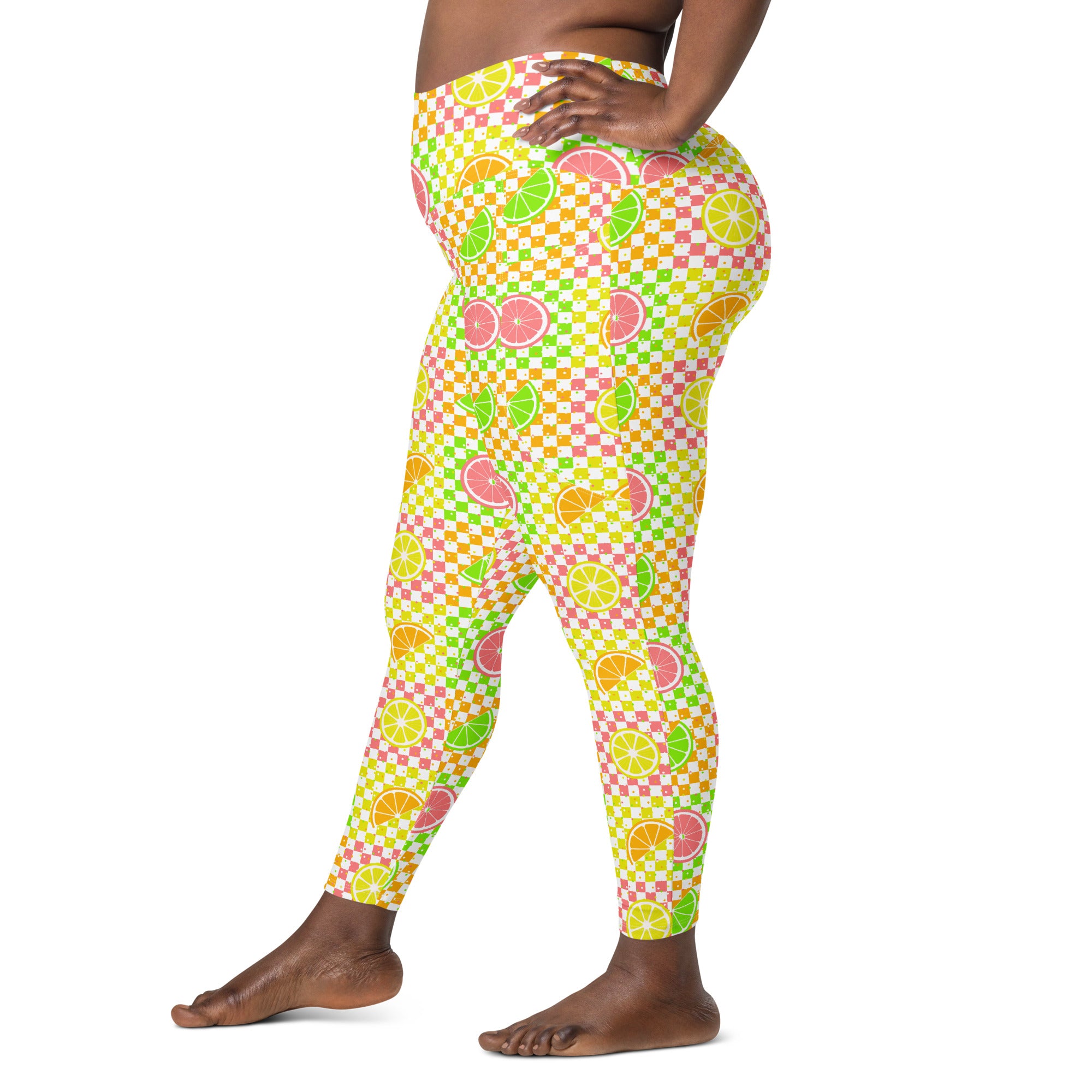 RECYCLED High Waist Pocket Leggings - 'Citrus Squares'