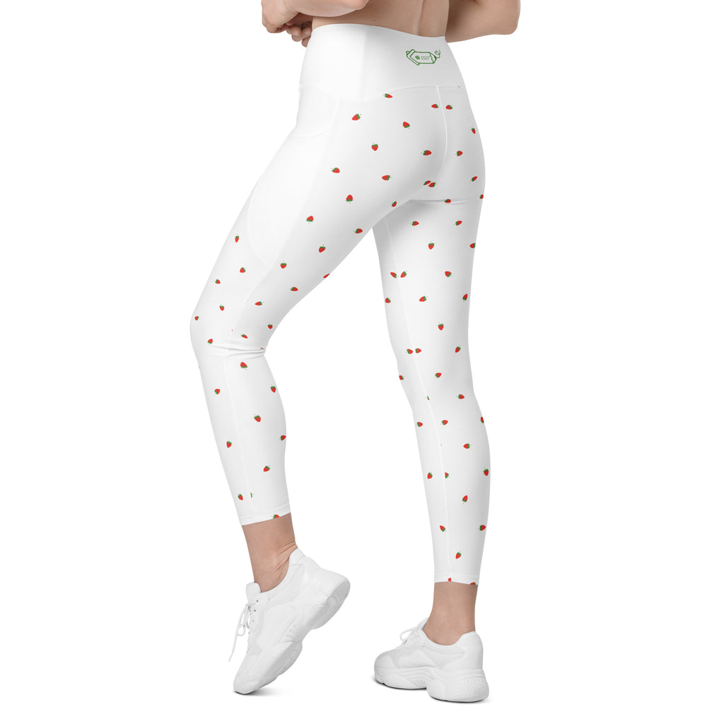 RECYCLED High Waist Pocket Leggings - 'Strawberry Picking'