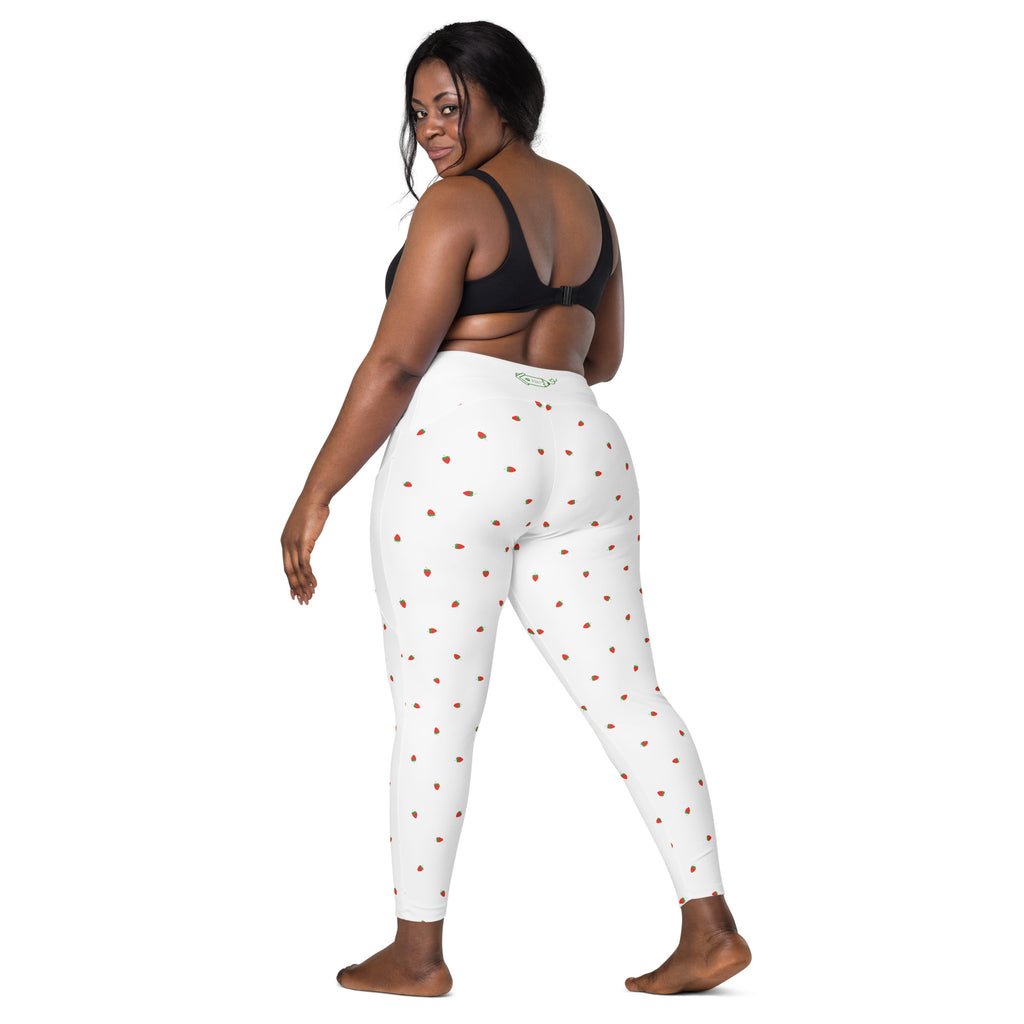 RECYCLED High Waist Pocket Leggings - 'Strawberry Picking'