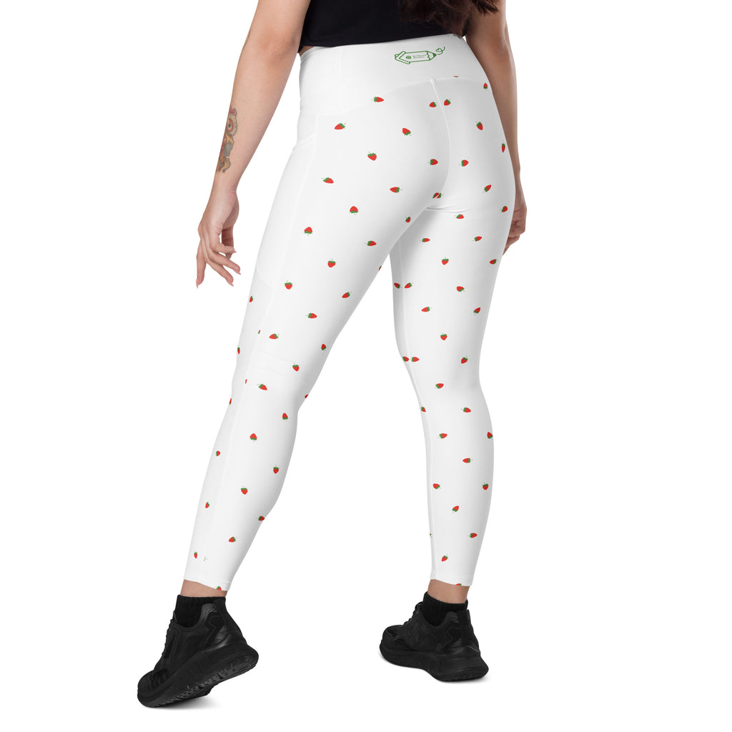 RECYCLED High Waist Pocket Leggings - 'Strawberry Picking'