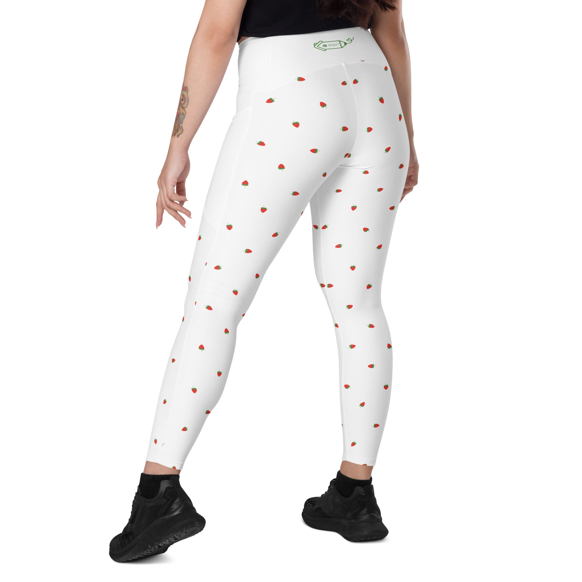 RECYCLED High Waist Pocket Leggings - 'Strawberry Picking'