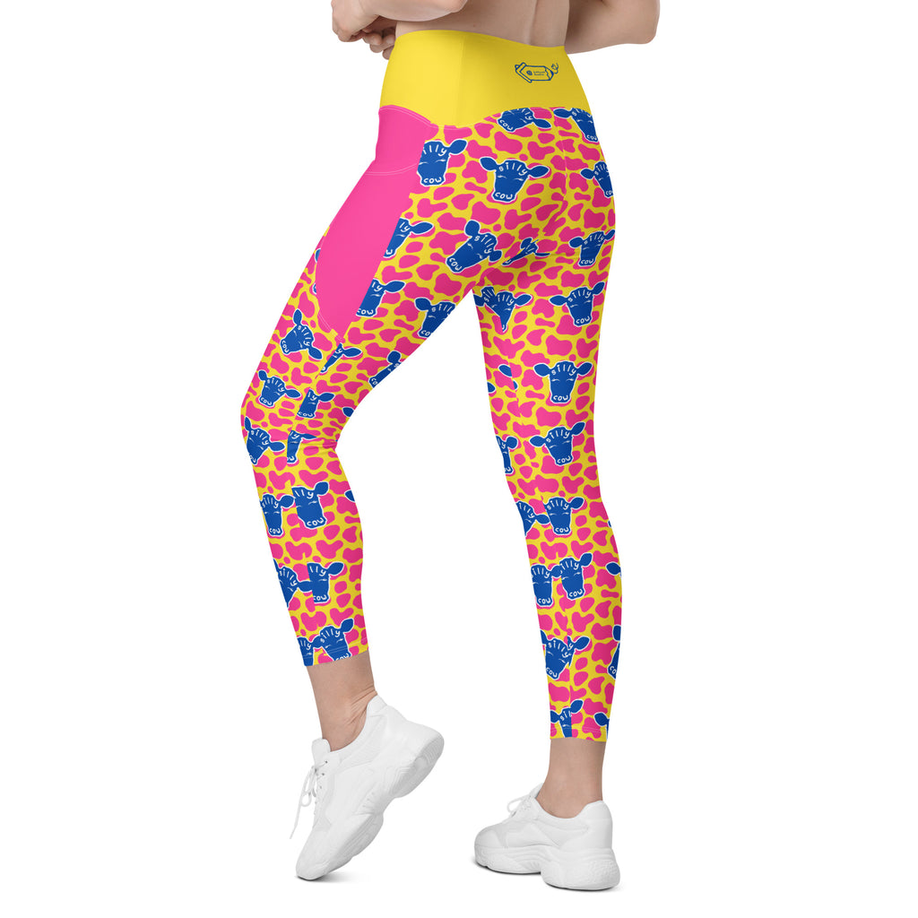 RECYCLED High Waist Pocket Leggings - 'Silly Cow'
