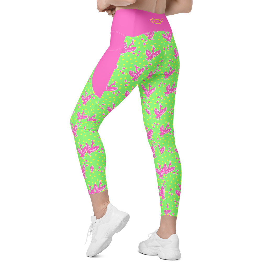 RECYCLED High Waist Pocket Leggings - 'Silly Goose'