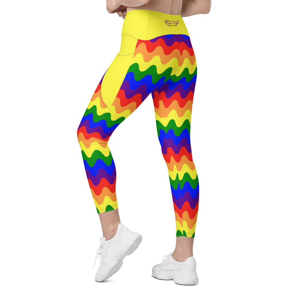 RECYCLED High Waist Pocket Leggings - 'Rainbow Waves'