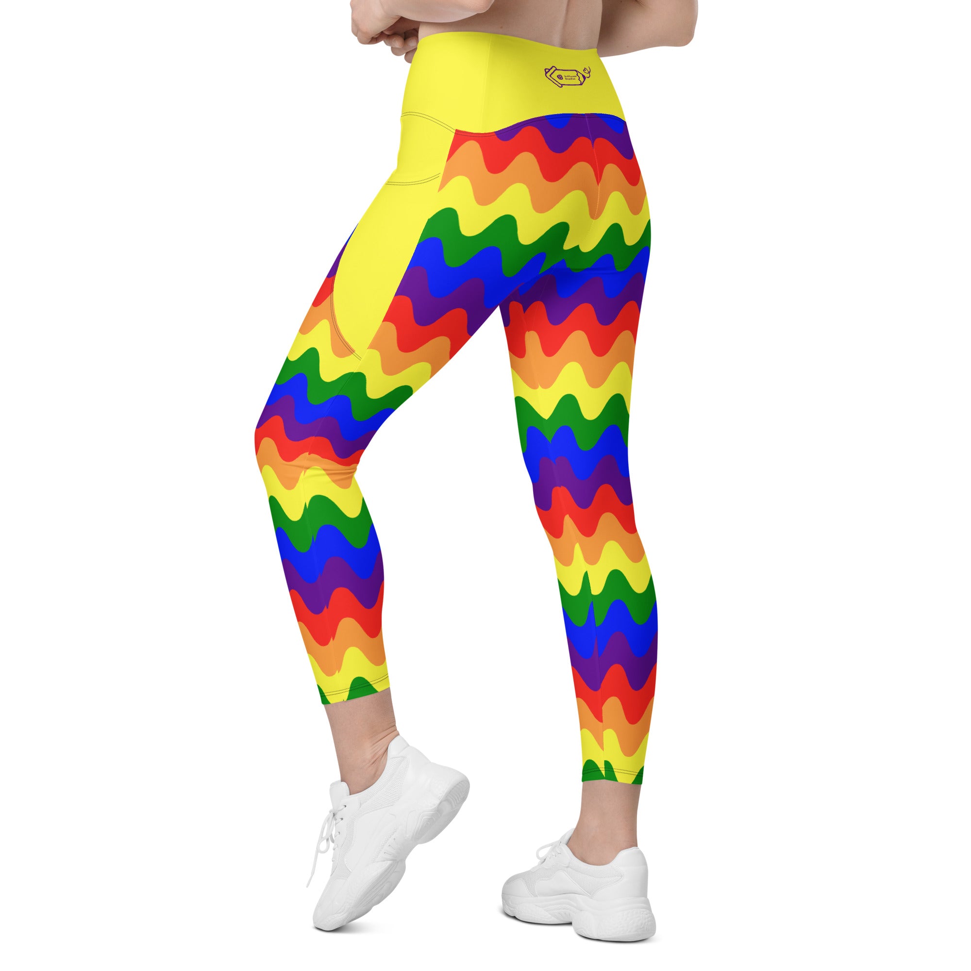 RECYCLED High Waist Pocket Leggings - 'Rainbow Waves'
