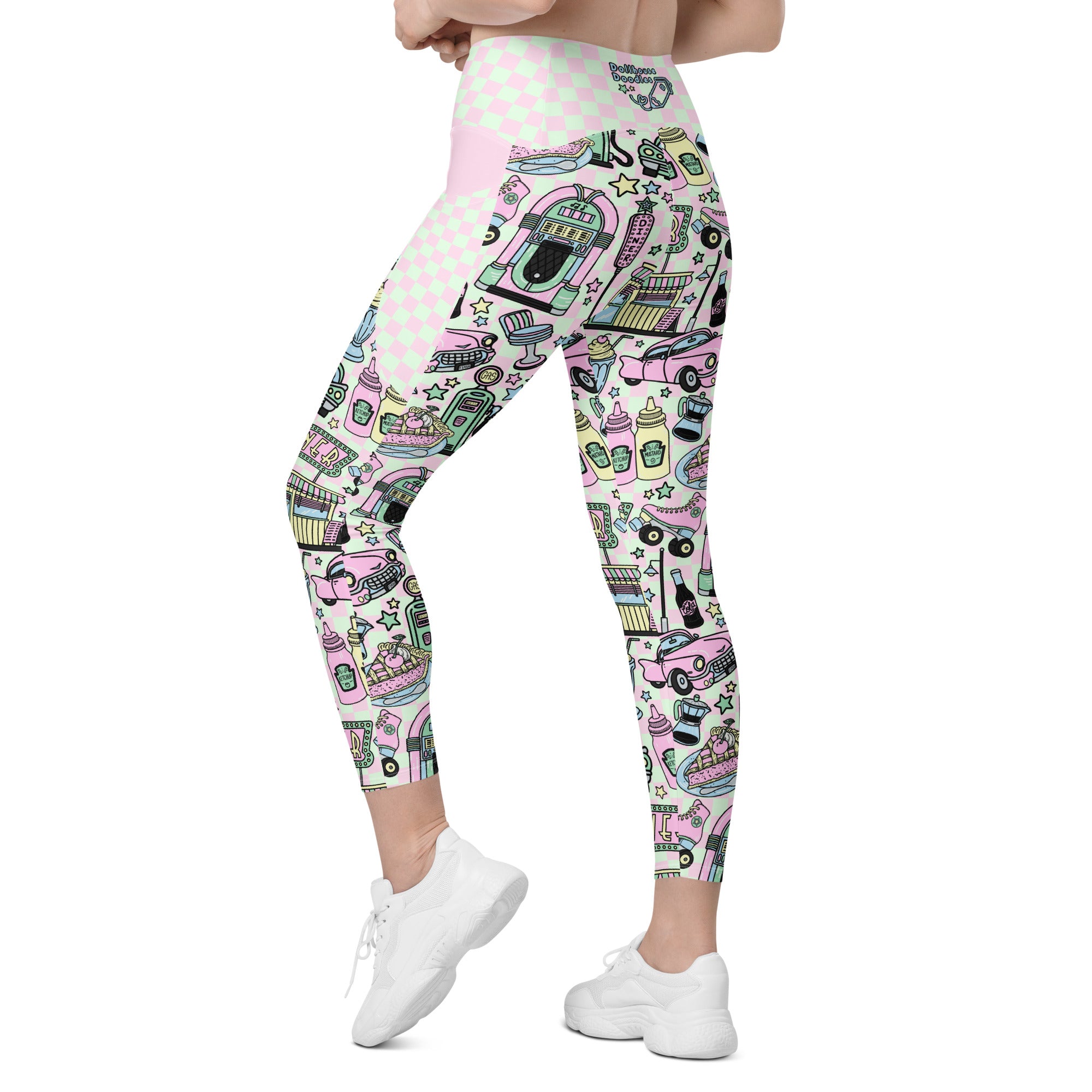 RECYCLED High Waist Pocket Leggings - 'Bubblegum Diner'