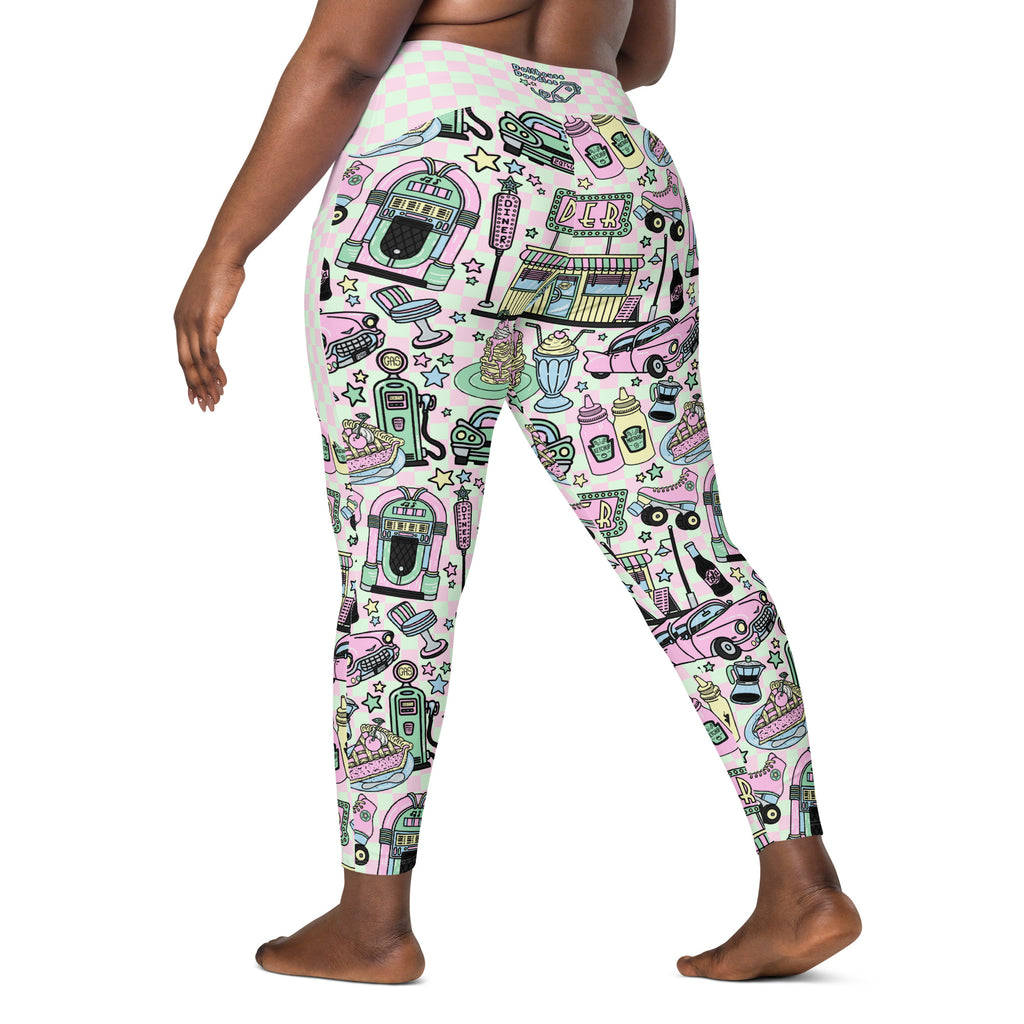 RECYCLED High Waist Pocket Leggings - 'Bubblegum Diner'