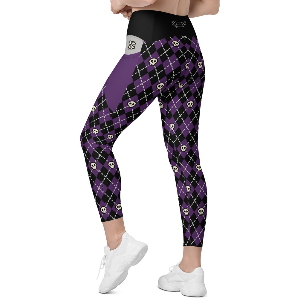 RECYCLED High Waist Pocket Leggings - 'Diamond Skulls'