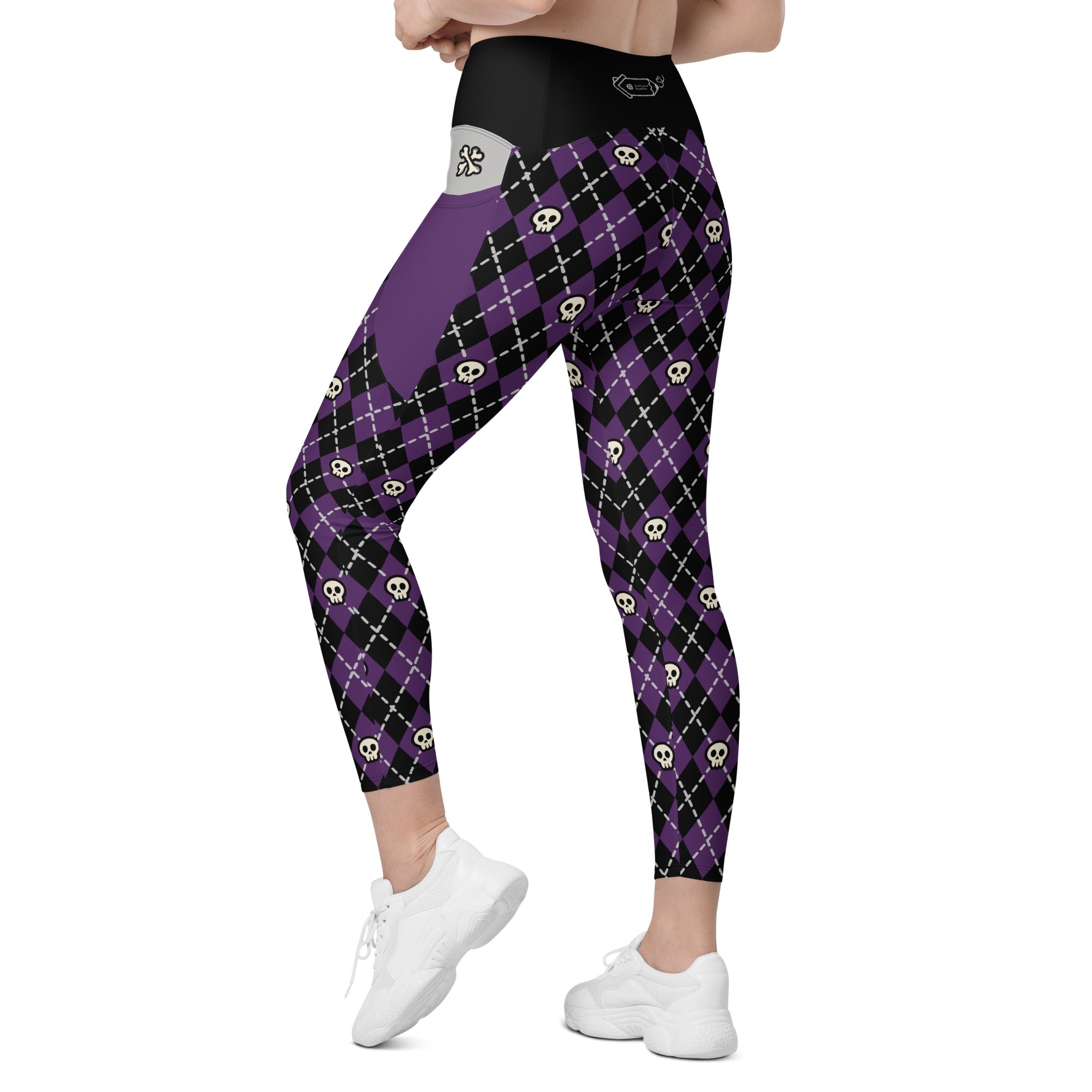 RECYCLED High Waist Pocket Leggings - 'Diamond Skulls'
