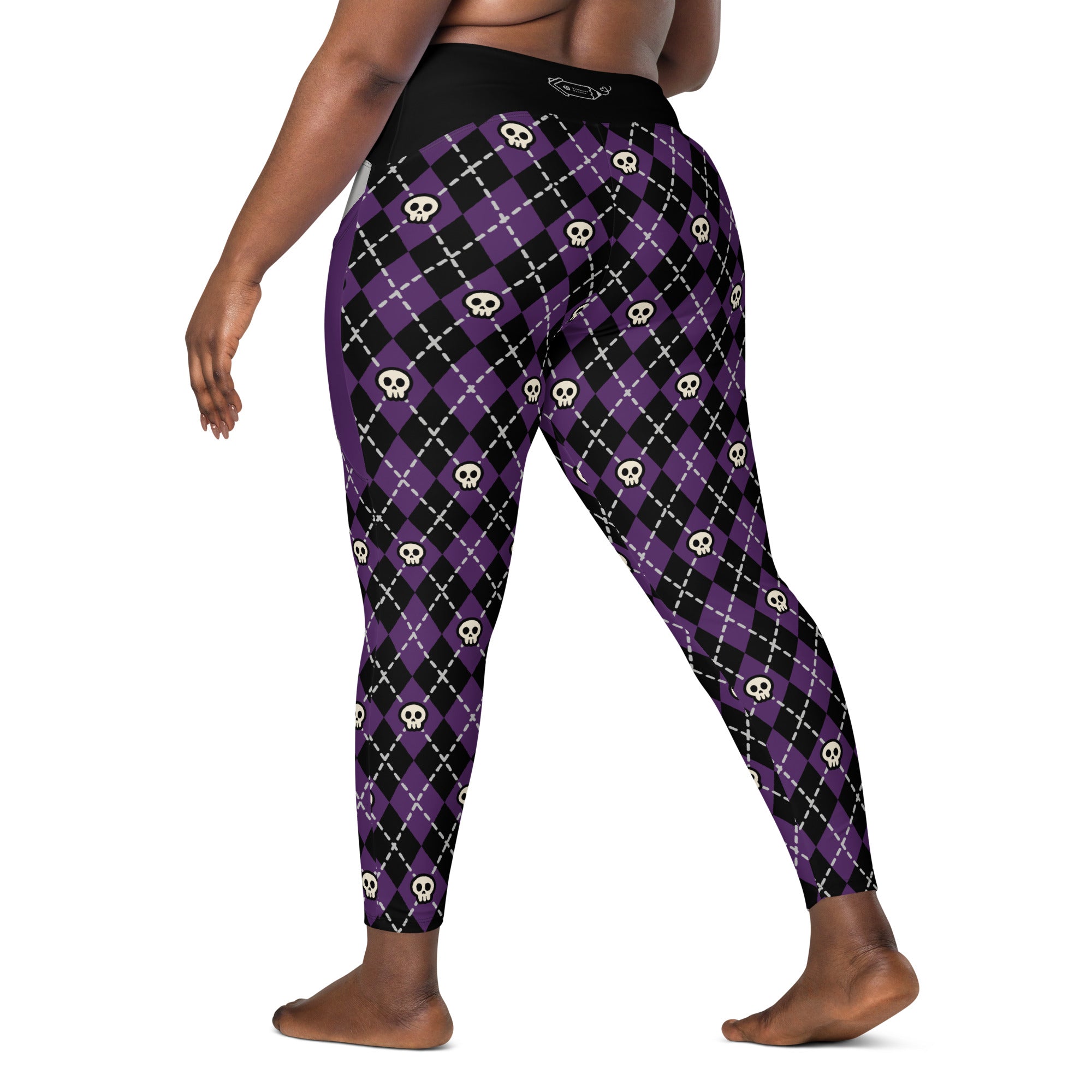 RECYCLED High Waist Pocket Leggings - 'Diamond Skulls'