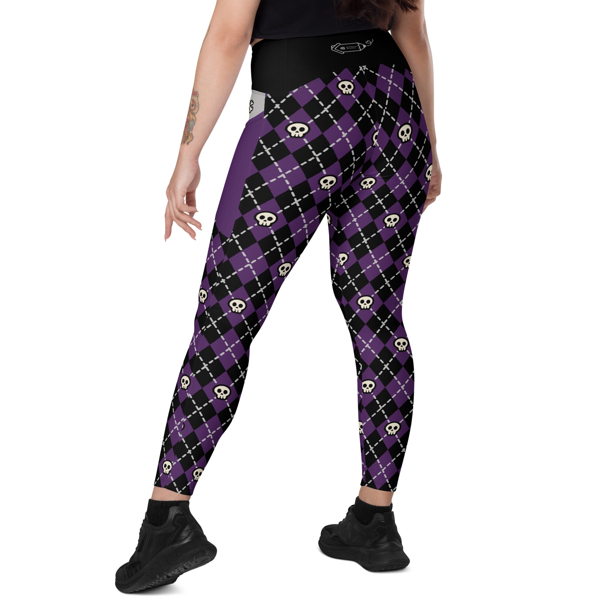 RECYCLED High Waist Pocket Leggings - 'Diamond Skulls'