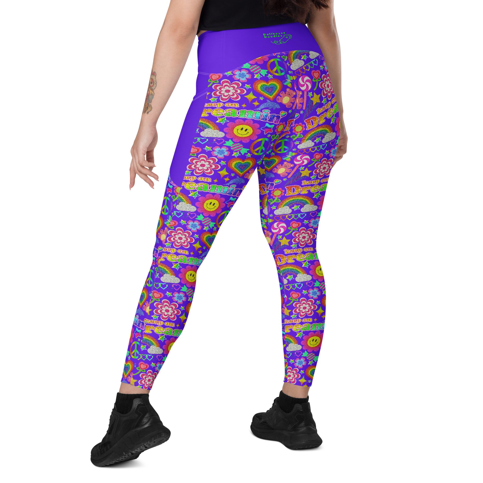 RECYCLED High Waist Pocket Leggings - 'Glitter Stickers'
