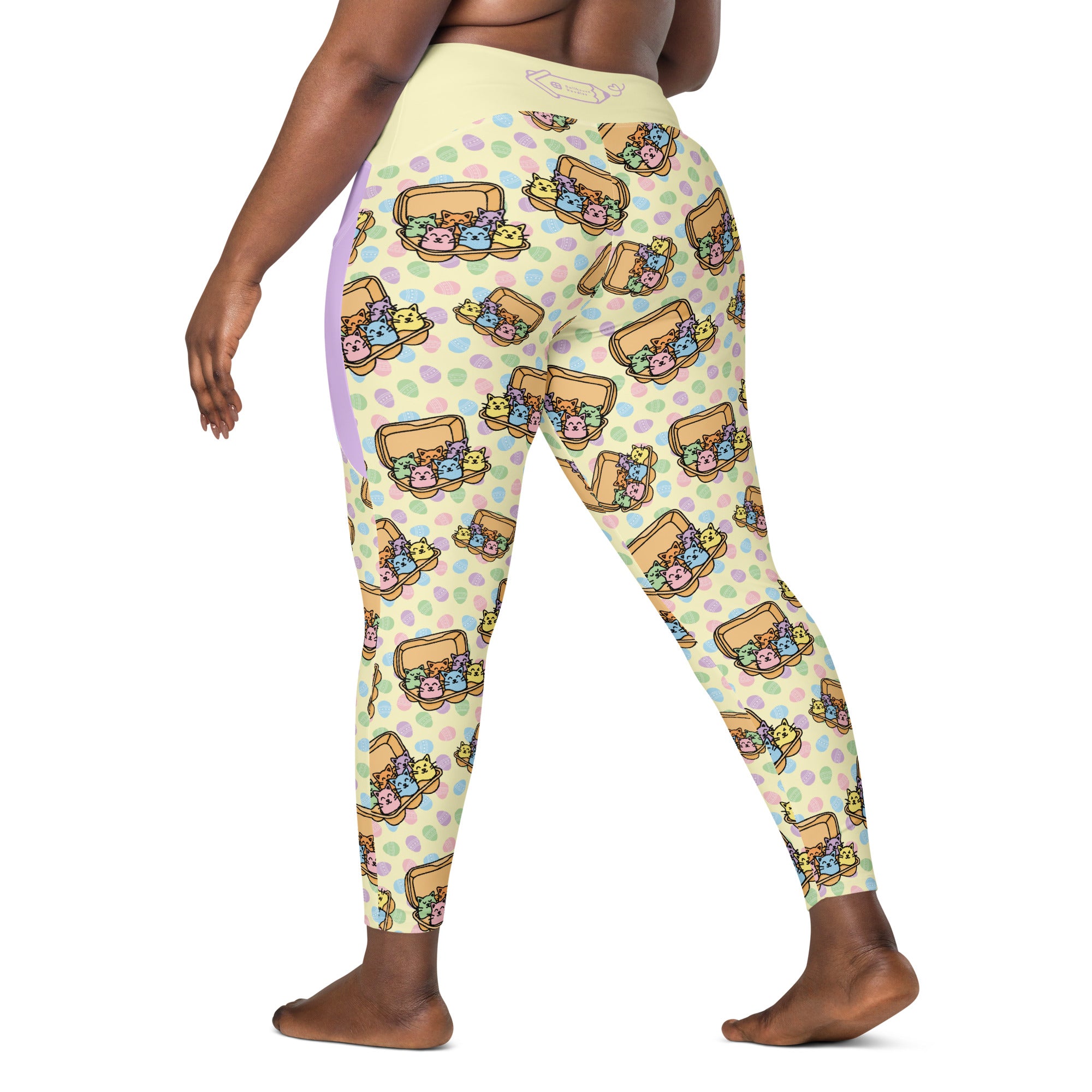 RECYCLED High Waist Pocket Leggings - 'Easter Kittens'
