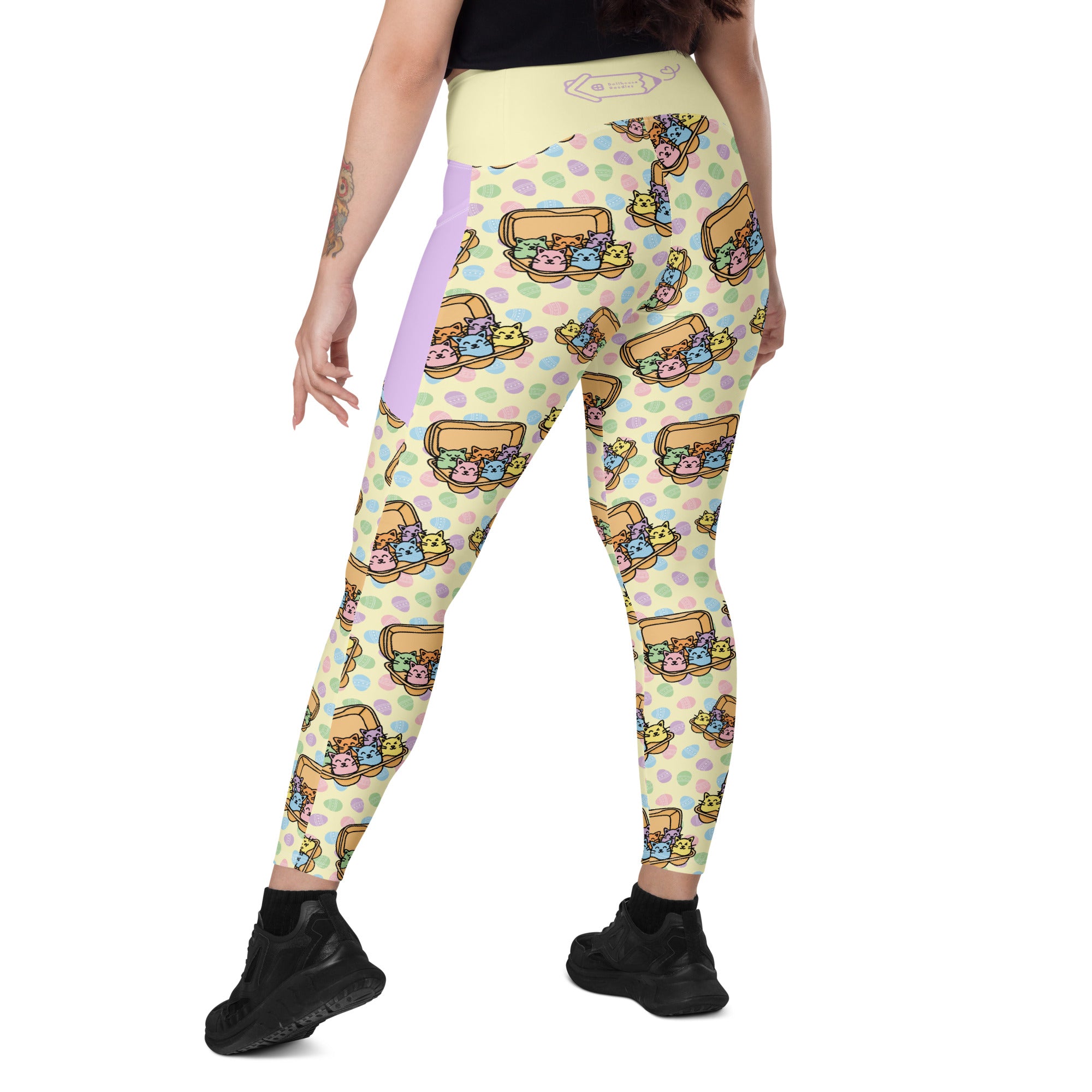 RECYCLED High Waist Pocket Leggings - 'Easter Kittens'