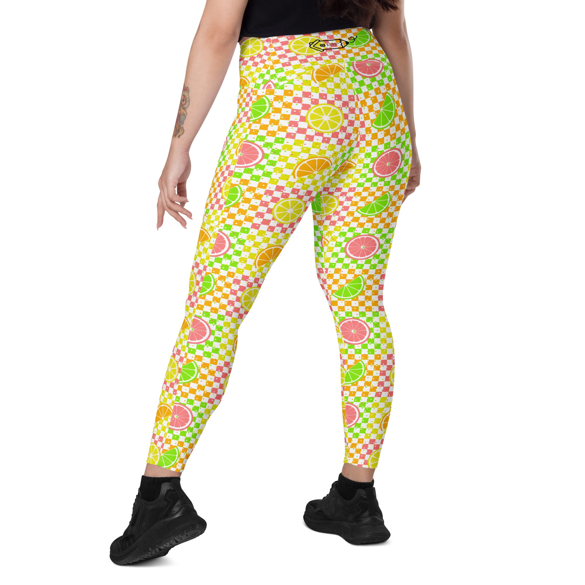 RECYCLED High Waist Pocket Leggings - 'Citrus Squares'
