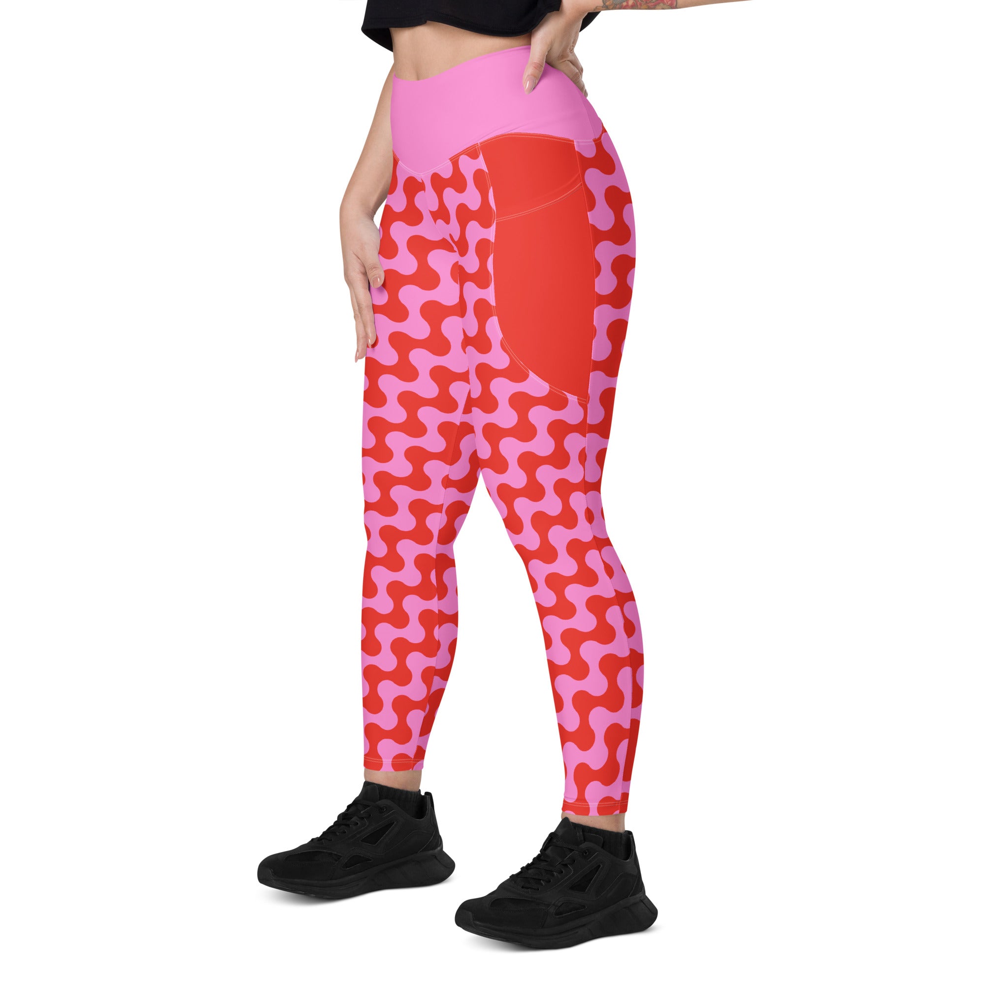 RECYCLED High Waist Pocket Leggings - 'Strawberry Salsa'