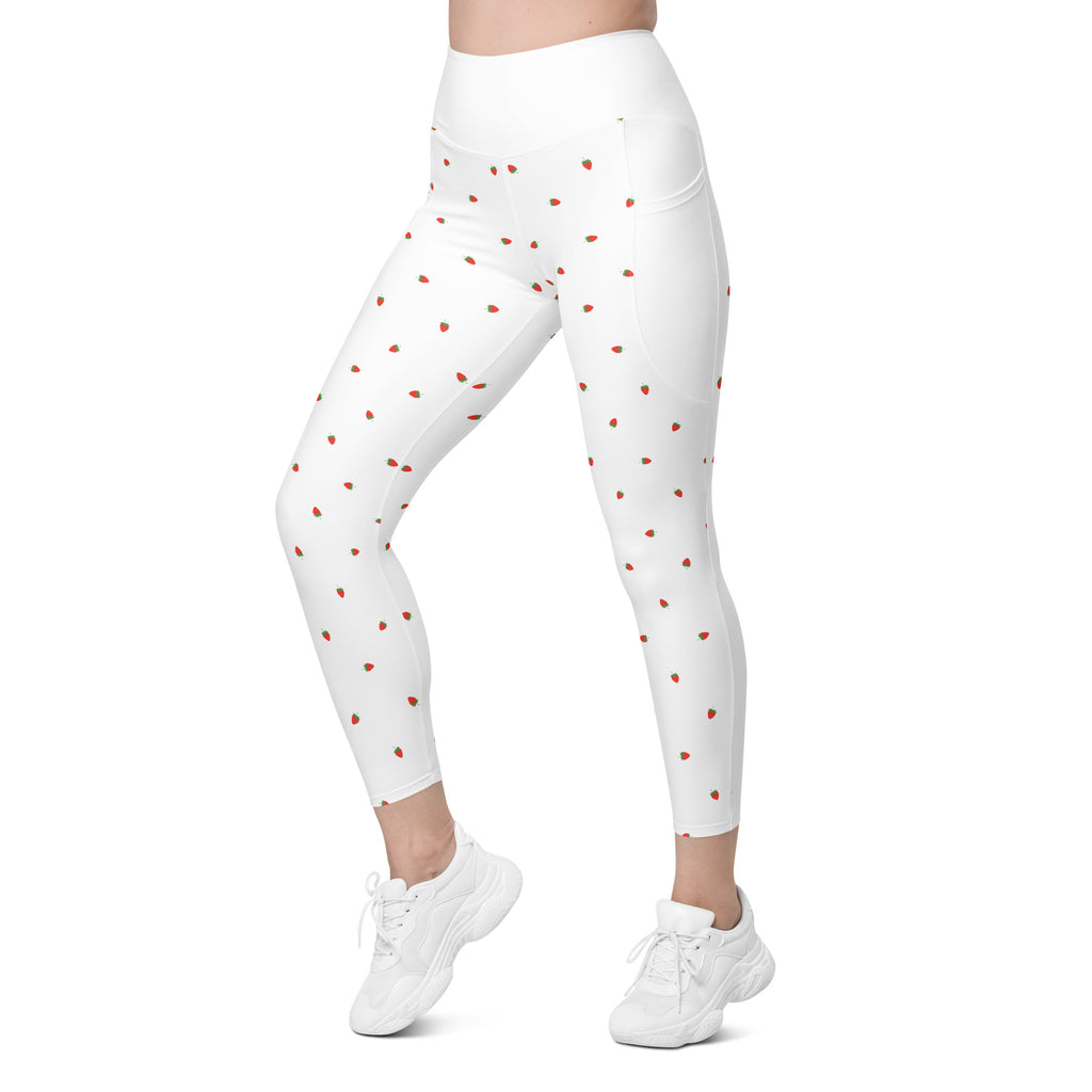 RECYCLED High Waist Pocket Leggings - 'Strawberry Picking'