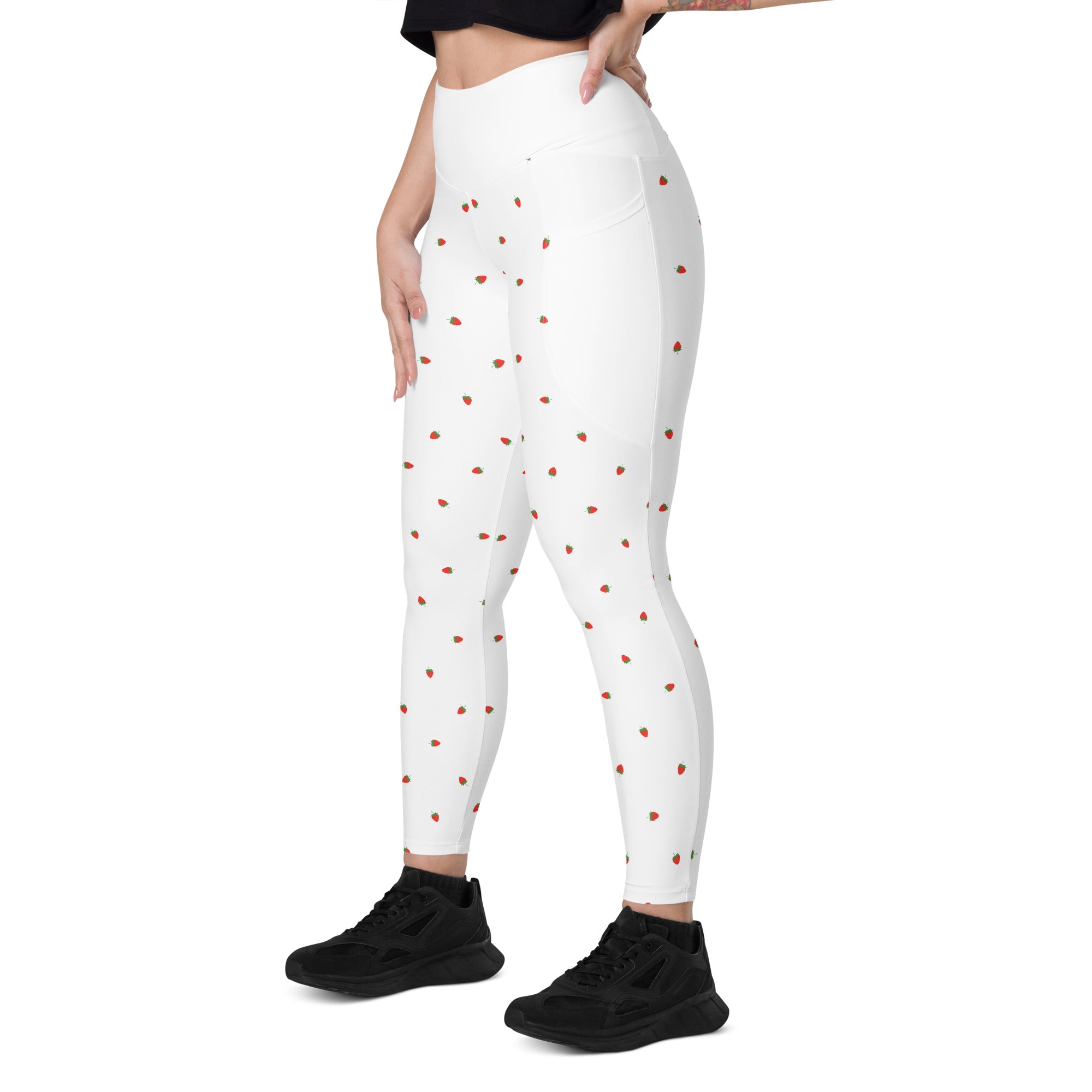 RECYCLED High Waist Pocket Leggings - 'Strawberry Picking'